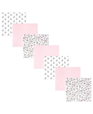 Girl Cotton Poly Flannel Receiving Blankets Bundle 7-Pack, One Size
