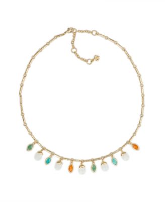 Gold-Tone Plated Stone Charm Necklace