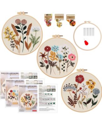 3 Sets Embroidery Kit Beginners Hoop Flower DIY Craft