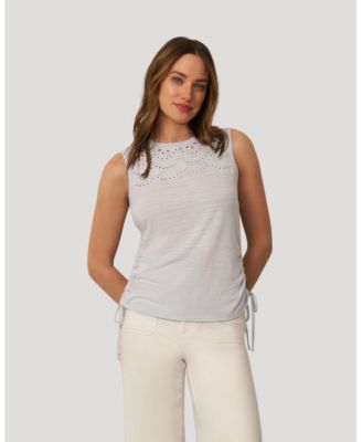 Women's Embroidered Yoke Ruched Top