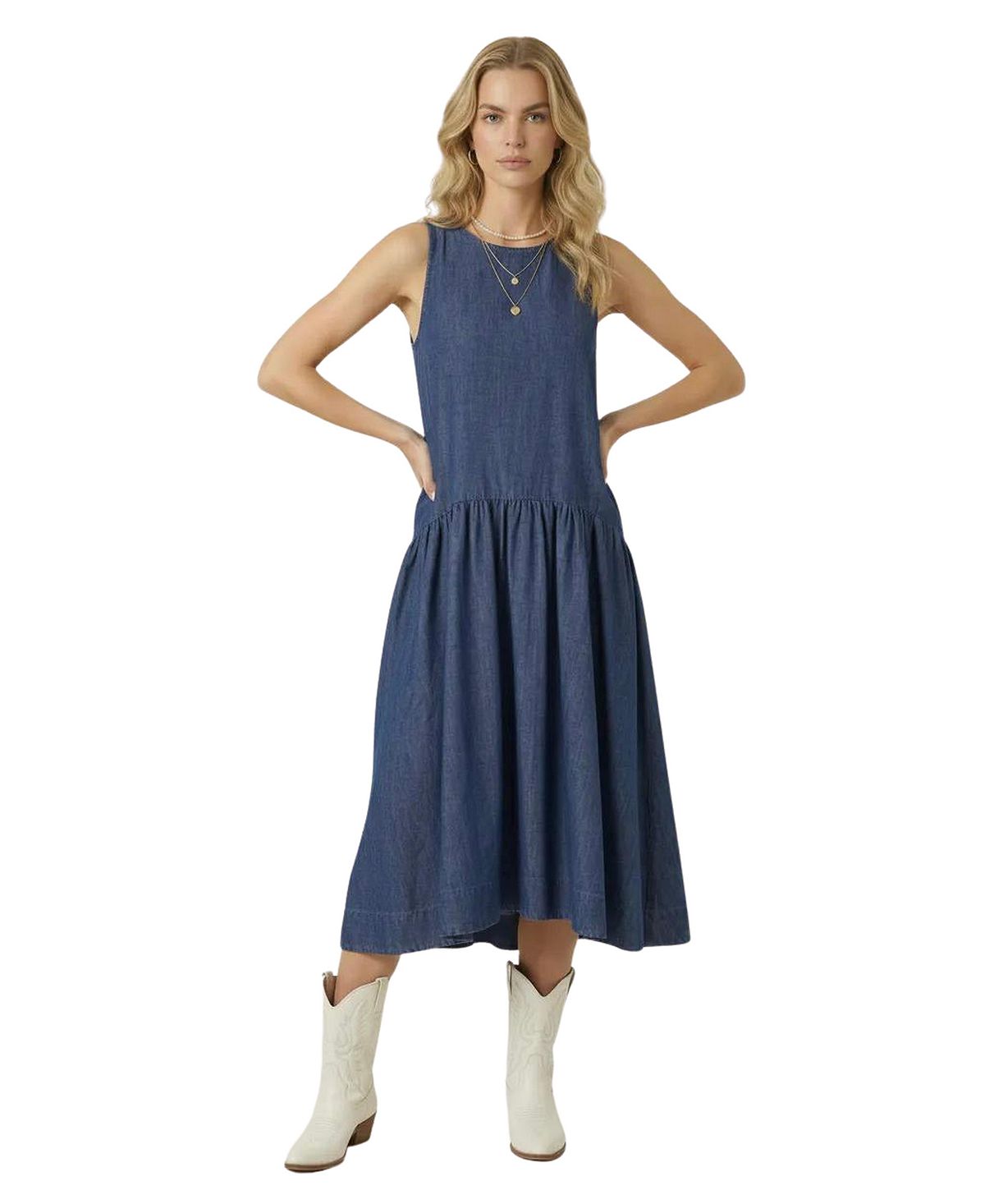 Modenaire Women's Linnea Sleeveless Drop-Waist Midi Dress view 5 — MAYCSS fashion products