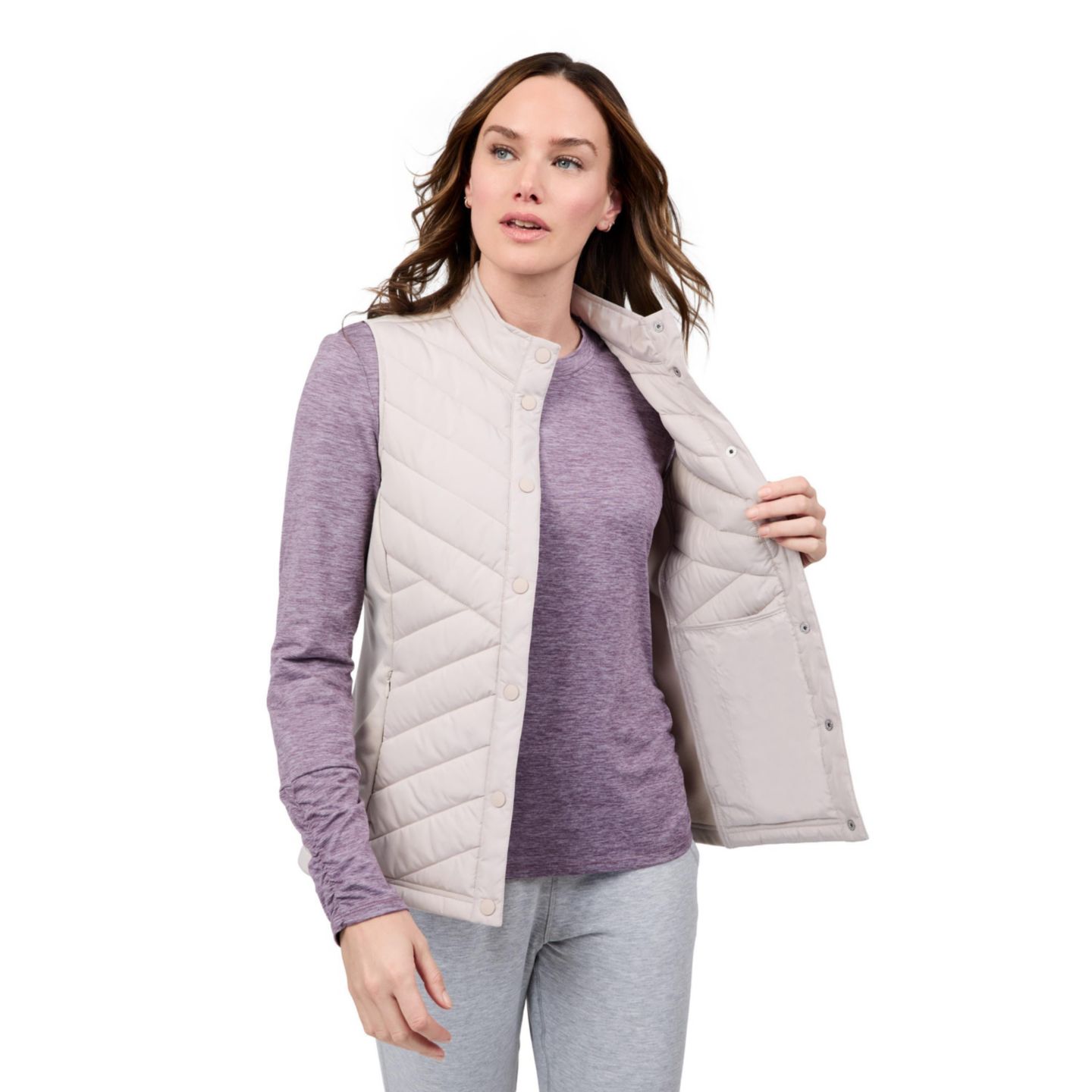Женский жилет Free Country Hybrid Button Front, цвет: Берёзовый — фото 3
