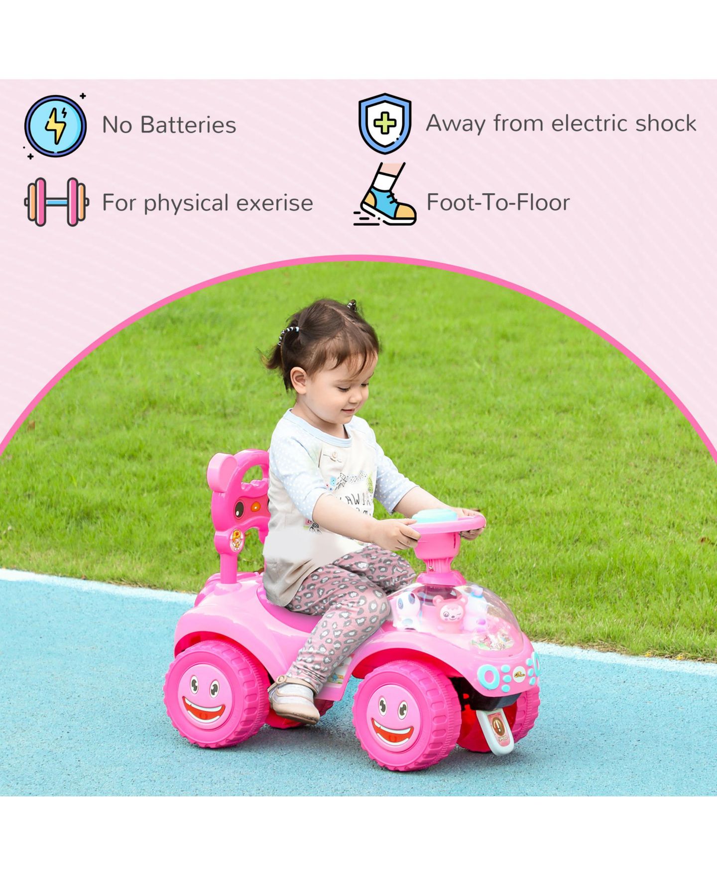 Детская игрушка Qaba Toddler Push Car with Foot-to-Floor Design, 24.4"L x 11.6"W x 19.1"H, 55 lb Capacity, Ages 18-36 Months, цвет: Розовый — фото 7