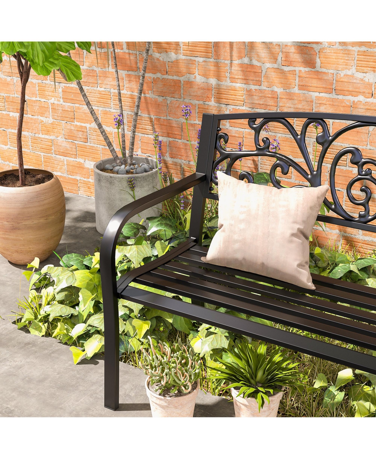 Outsunny Patio Park Garden Bench Porch Path Chair Outdoor Lawn Garden Black 2 Seat