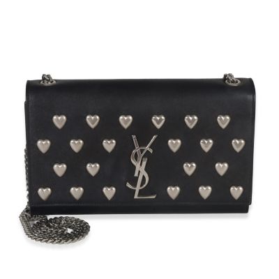 Black Smooth Calfskin Studded Heart Medium Kate Chain Bag