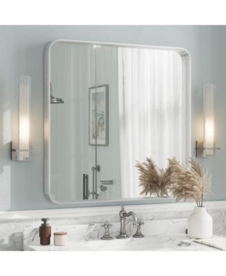 36" x 36" High-Strength Tempered Glass and Aluminum Alloy Framed Wall Decor Bathroom Vanity Mirror in Brushed Silver
