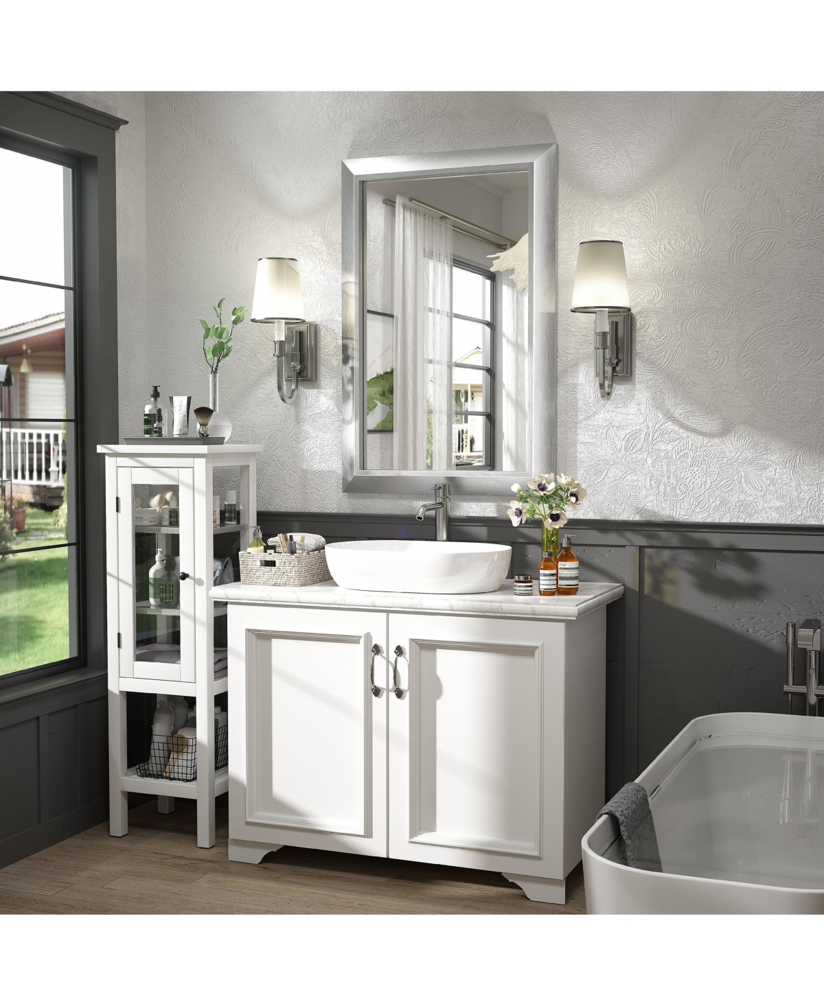 Apmir 24" x 36" Inch Thick Metal Framed Wall Mirrors for Bedroom