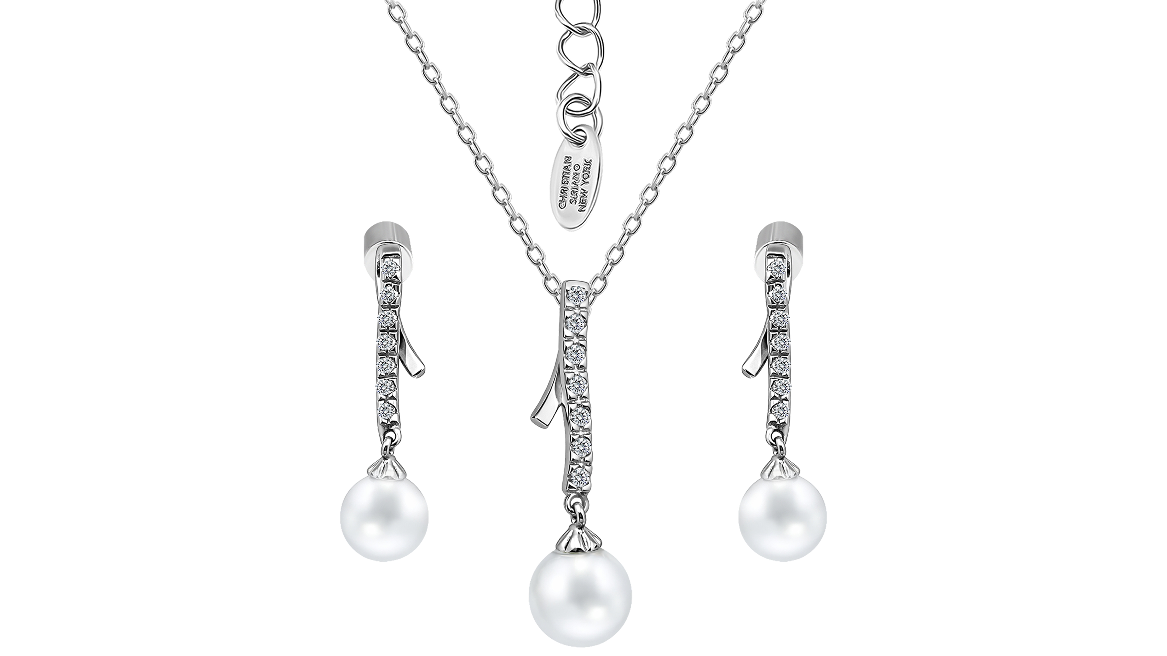 Christian Siriano New York 2-Pc. Fine Silver-Plated Cubic Zirconia Linear Ribbon Post Earrings and Linear Ribbon Slide Necklace Set
