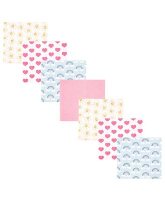 Girl Cotton Poly Flannel Receiving Blankets Bundle, Cloudy Rainbow, One Size