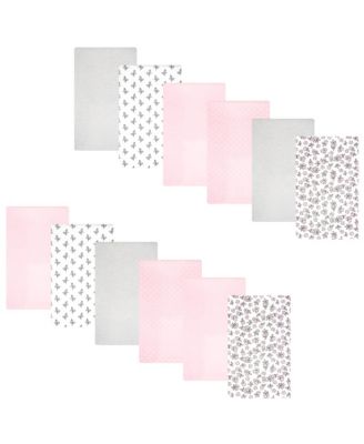 Girl Cotton Poly Flannel Burp Cloths Bundle 12-Pack, Pink Primrose, One Size