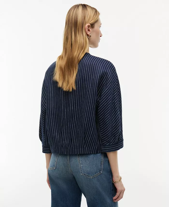 Women's Linen Nautical Stripe Blouse - thumbnail 4