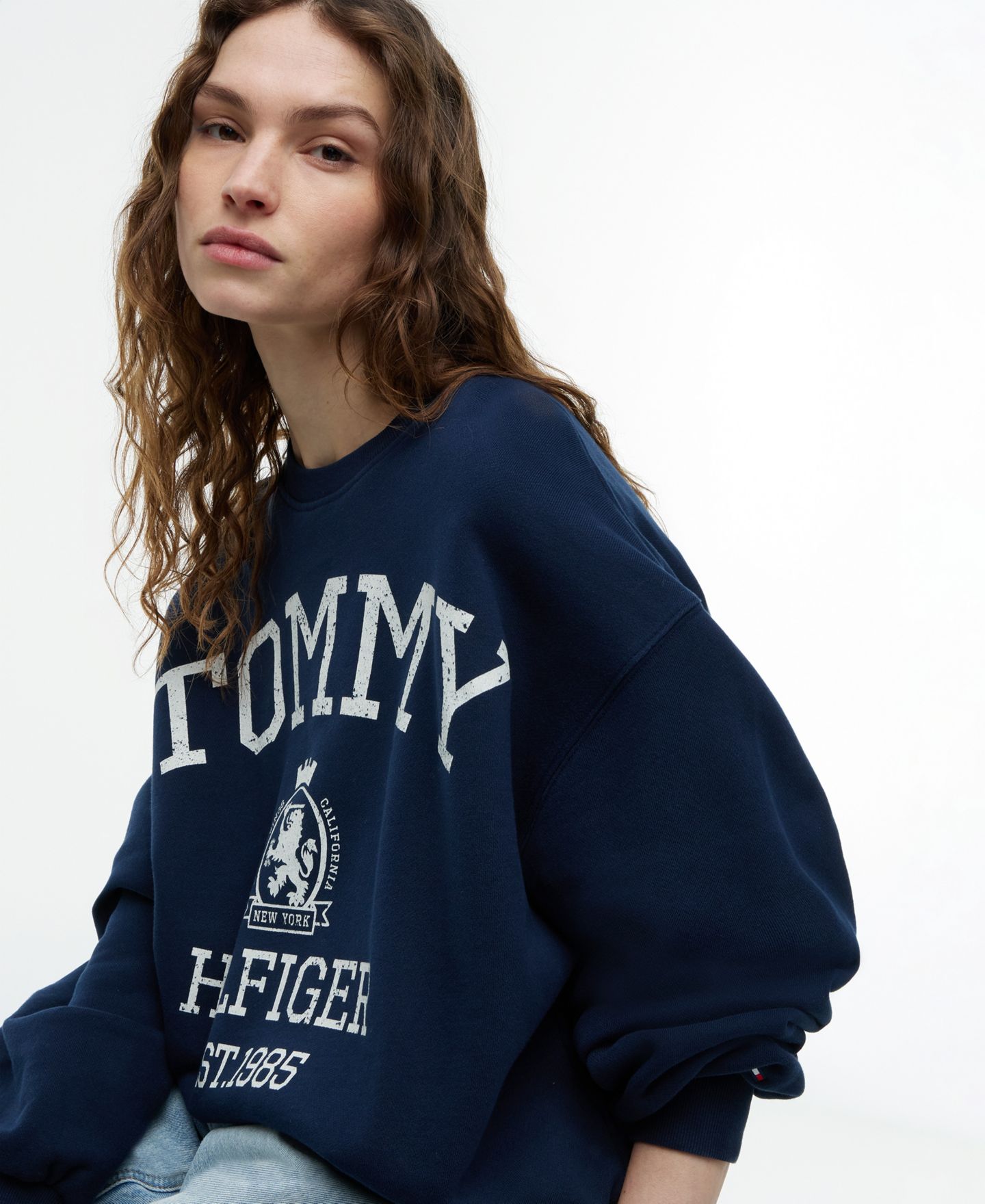 Женская толстовка Tommy Hilfiger Cotton-Blend Round Neck, цвет: Тёмный ночной тёмно-синий — фото 3