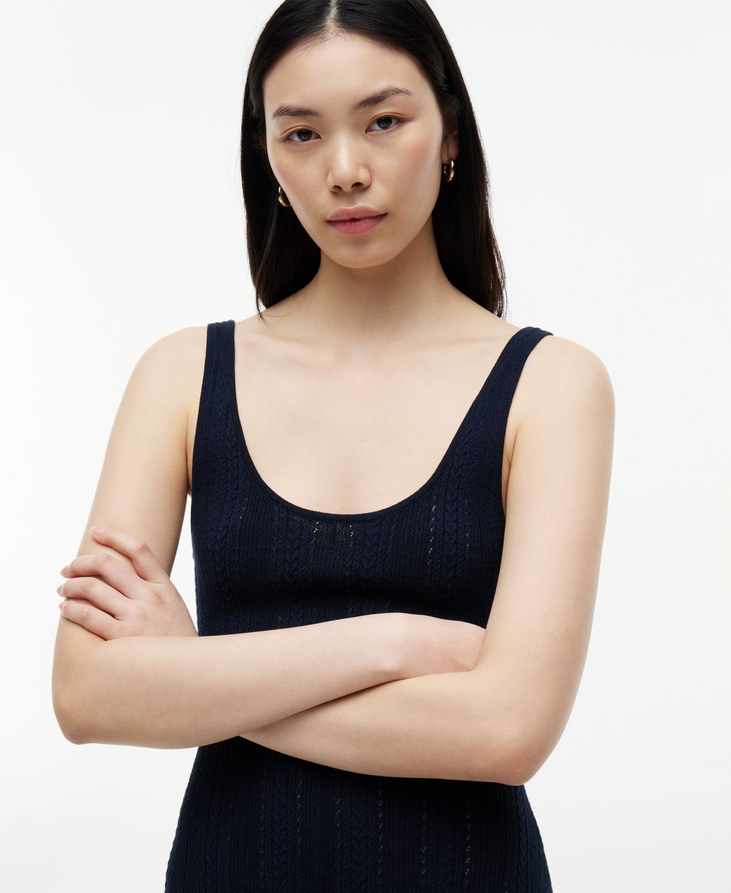 Женское платье Tommy Hilfiger Cotton Cable Pointelle Maxi, цвет: Тёмный ночной тёмно-синий — фото 2