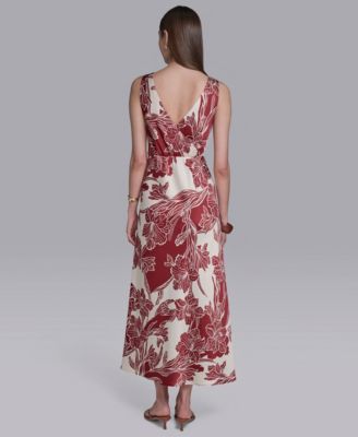 halston dresses - Priya Knit Pleated Gown This stunning gown features an asymmetric neckline Halston Women's Floral Sleeveless V-Neck