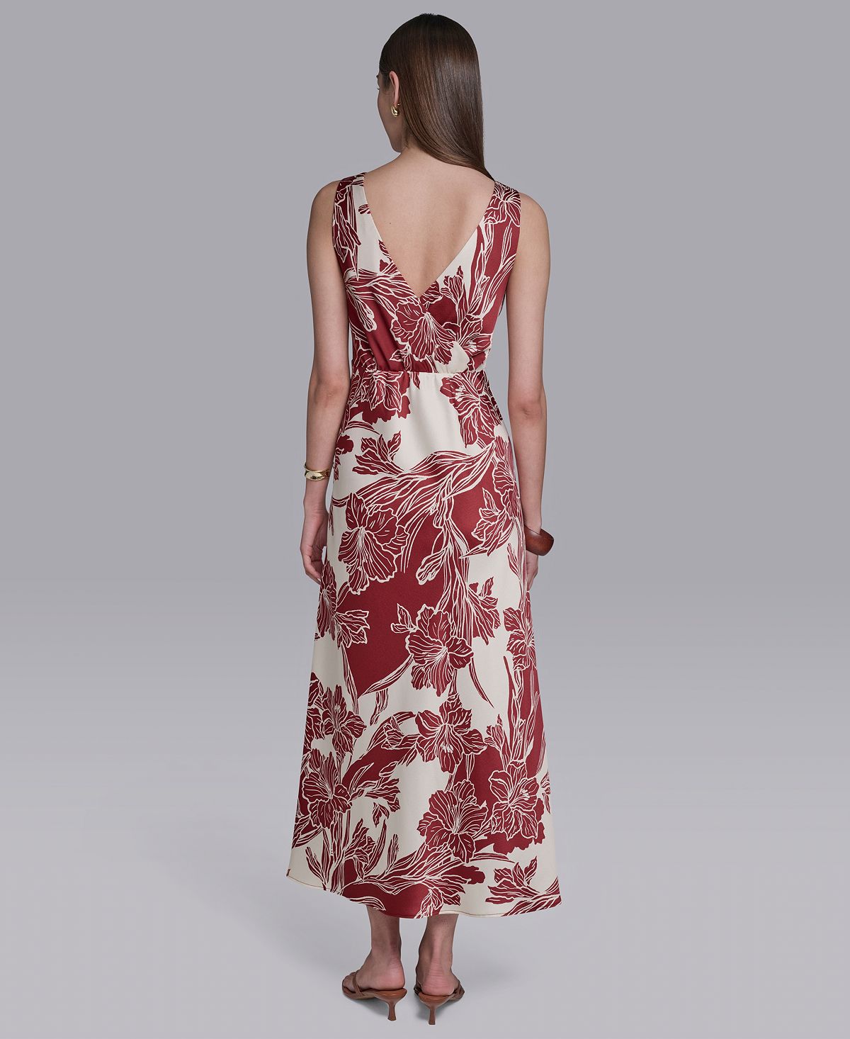 Halston Women's Sleeveless Hibiscus Printed V-Neck Maxi Dress view 4 — MAYCSS fashion products