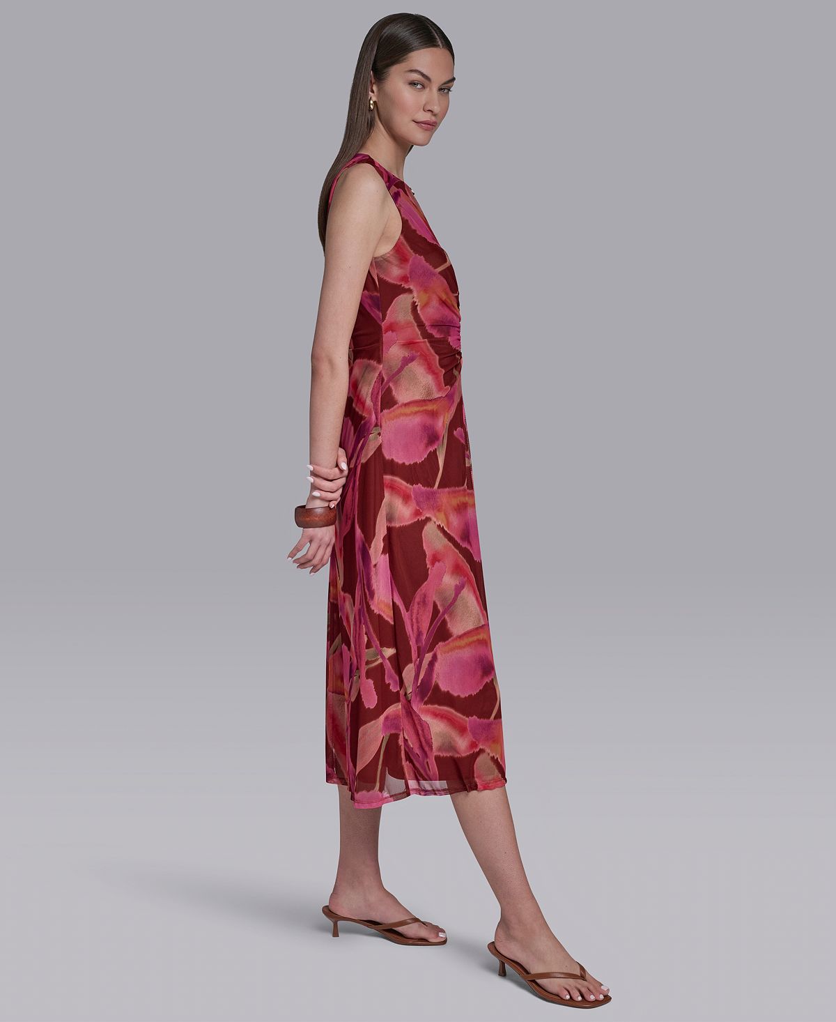Halston Women's Printed Crewneck Bodycon Keyhole Detail Midi Dress view 3 — MAYCSS fashion products