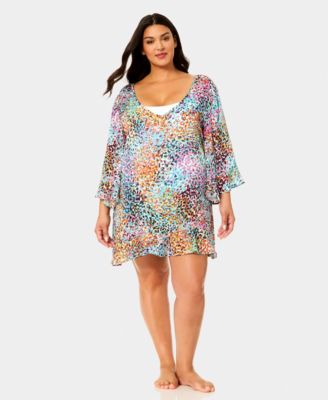 Plus Size V-Neck Flounce Swim Cover-Up Tunic