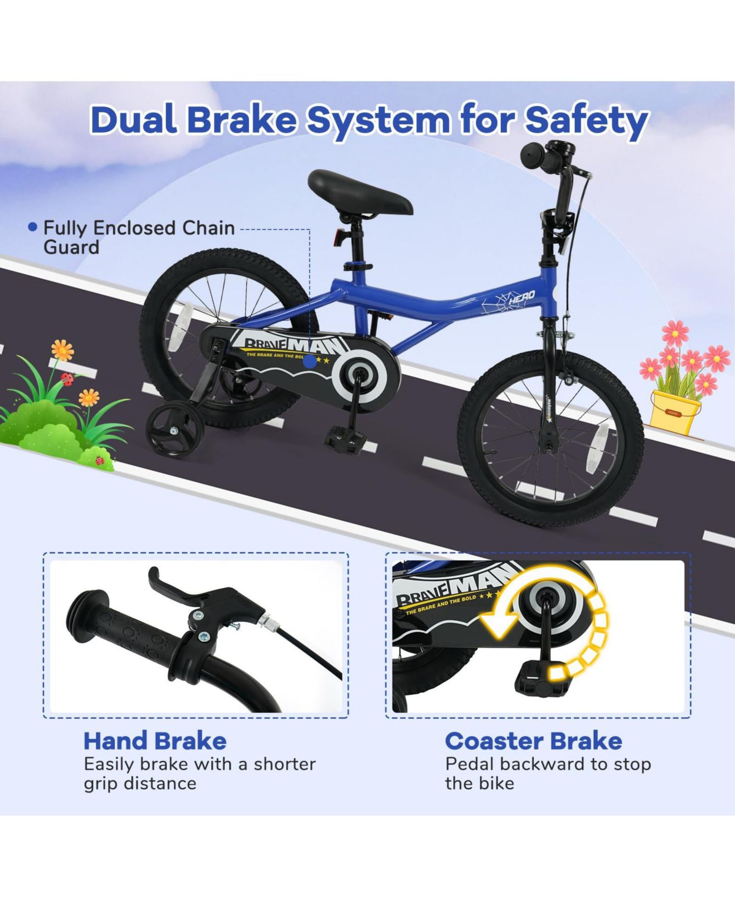 Детская игрушка Mecale 12-Inch Kids Bike With Removable Training Wheels, Adjustable Seat and Handlebar, от 3 лет, цвет: Синий — фото 5