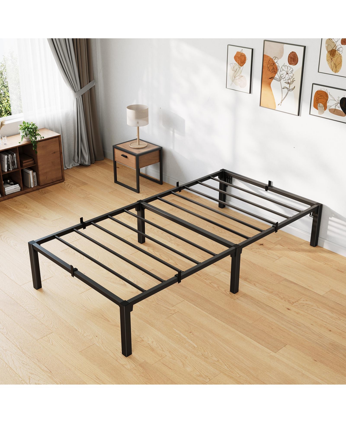 homfan Heavy Duty Metal PlLow Profile 14 Inch, Iron Slats and Legs, No Box Seasonal Needed, Quiet and Non-Slip,Under Bed Storage