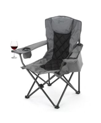 Folding Camp Chair w/ Headrest, Cup and Wine Glass Holder, Armrest 6-can Cooler, Carry Bag, 550 lbs Capacity
