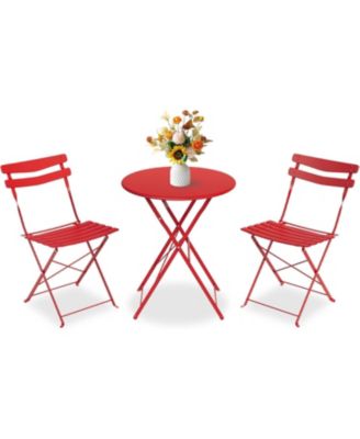 3-Piece Folding Patio Bistro Set, Metal Outdoor Table and 2 Chairs, No Assembly, Space-Saving Compact Design for Balcony, Garden