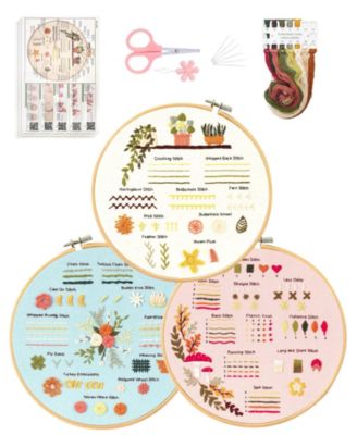 3 Sets Embroidery Kit Beginners Learn 30 Stitches DIY Cross Patterns Hoop Threads Tools