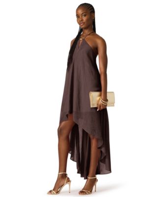 macy's brown dresses Macy Dress Satin Rust and a playful side slit Women's Brown Fit & Flare