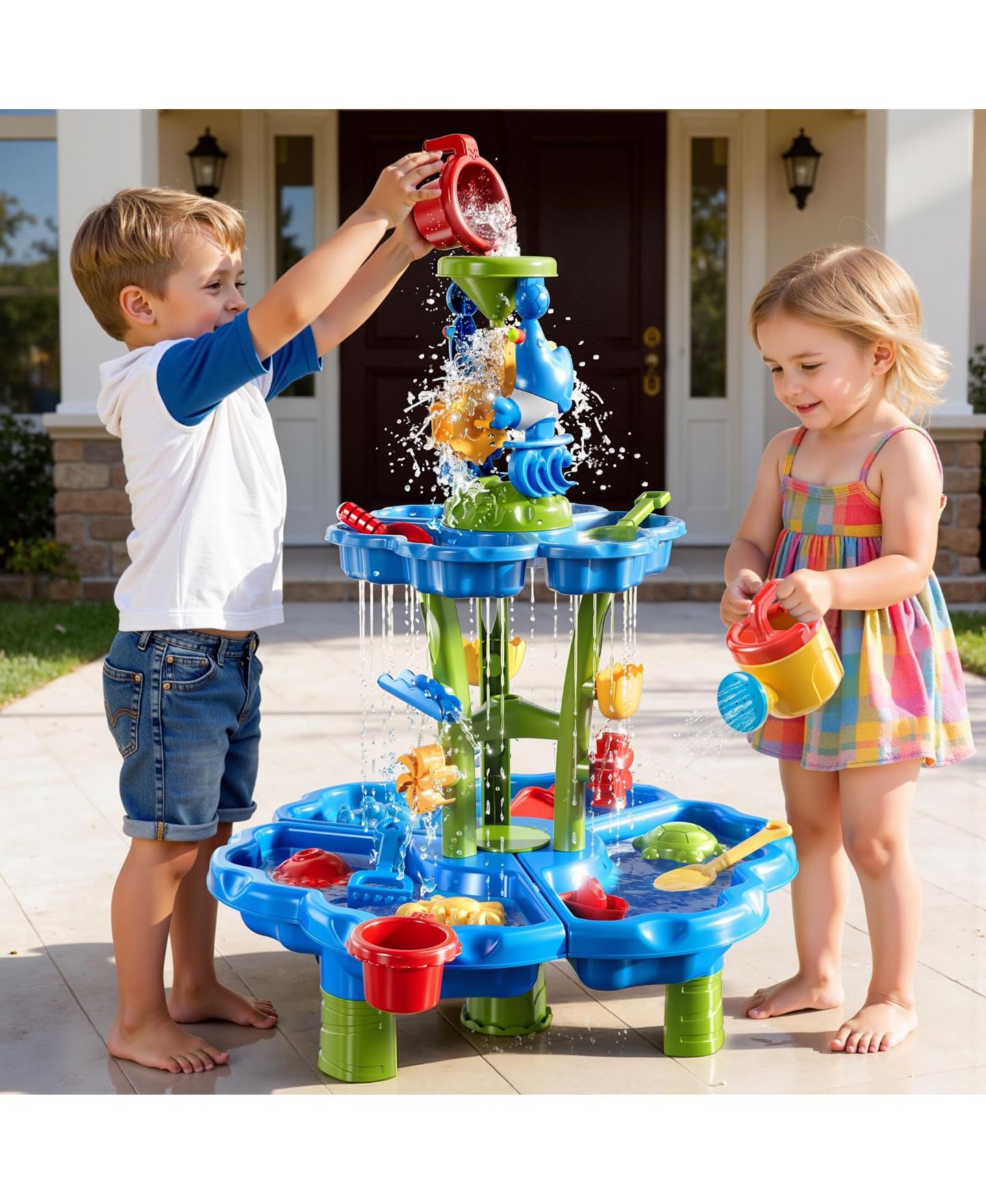 Детская игрушка GNUADZ 2-Tier Water Table with Interactive Waterfall Design, Ages 3-8 — фото 3