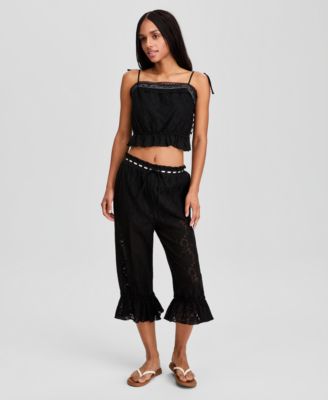 Women's Ribbon-Trim Lace Capri Pants