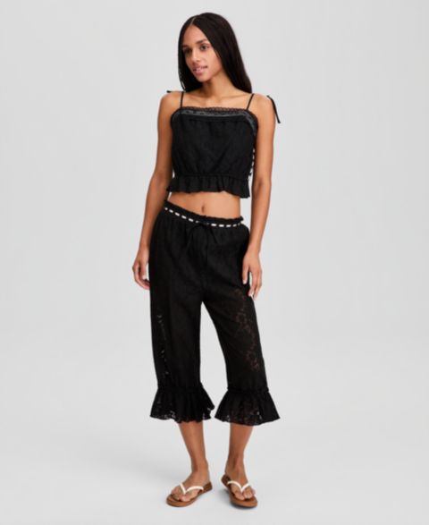 Женские брюки And Now This Ribbon-Trim Lace Capri, цвет: Чёрный