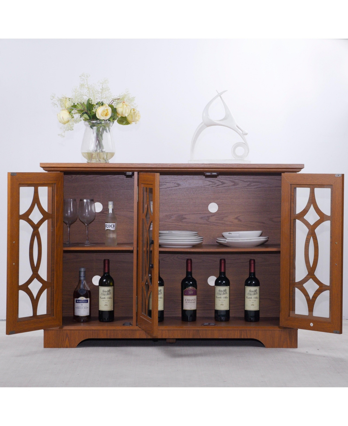 Sailvan 3-Tempered Glass Door Sideboard, 48.66" Spacious Buffet with Adjustable Shelf