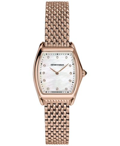 Emporio Armani Men's Swiss Automatic Classic Diamond Accent Rose Gold-Tone Stainless Steel Mesh Bracelet Watch 28x30mm ARS7701