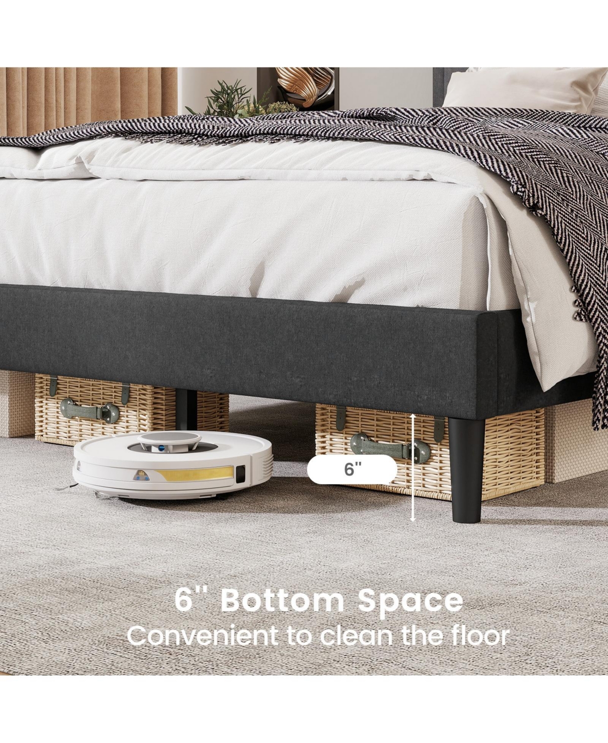 Slickblue Platform Bed Frame with Upholstered Tufted Headboard and Slats