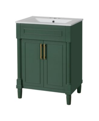 24 Inch Bathroom Vanity with Integrated Ceramic Sink 2 Door Cabinet Single Sink Vanity for Small and Medium Bathroom Storage
