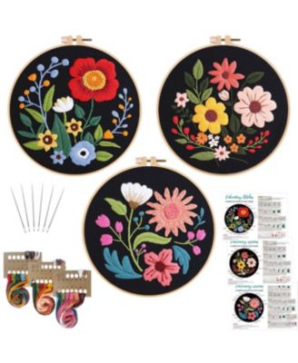 3 Sets Embroidery Kits Beginners Hoop Instruction