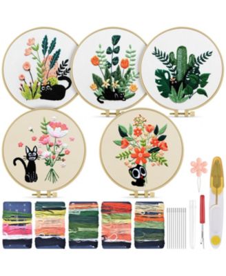 5 Sets Embroidery Kit Beginners Cloth Hoops Threads Sets