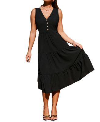 Women's V-Neck Pull-On Midi Dress