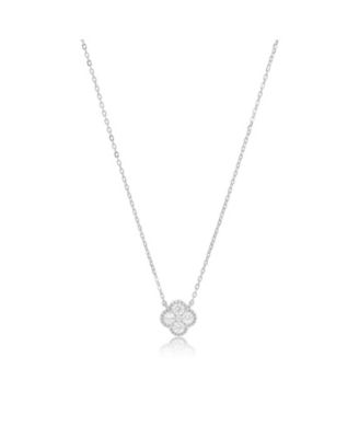 CZ Single Clover Necklace Sterling Silver
