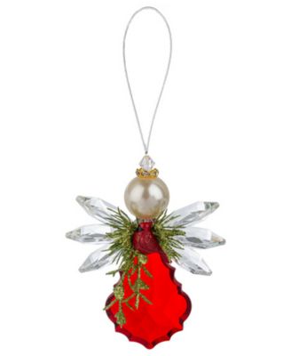 Kissing Krystals Cardinal Pearl Red Angel Ornament