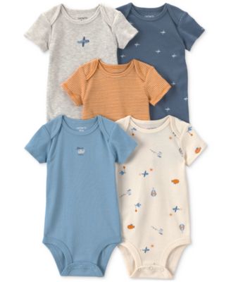 Baby Boys' Airplane Print Short-Sleeve Bodysuits, 5-Pack