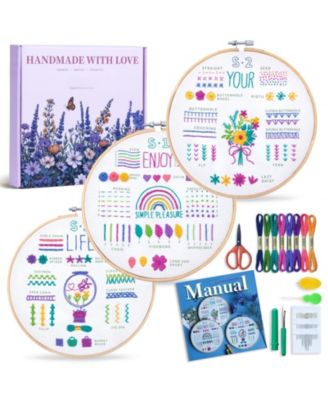 3-pack Embroidery Kit Beginners Adults Learn Stitches DIY Patterns Hoop Threads Tools Instructions Tutorials