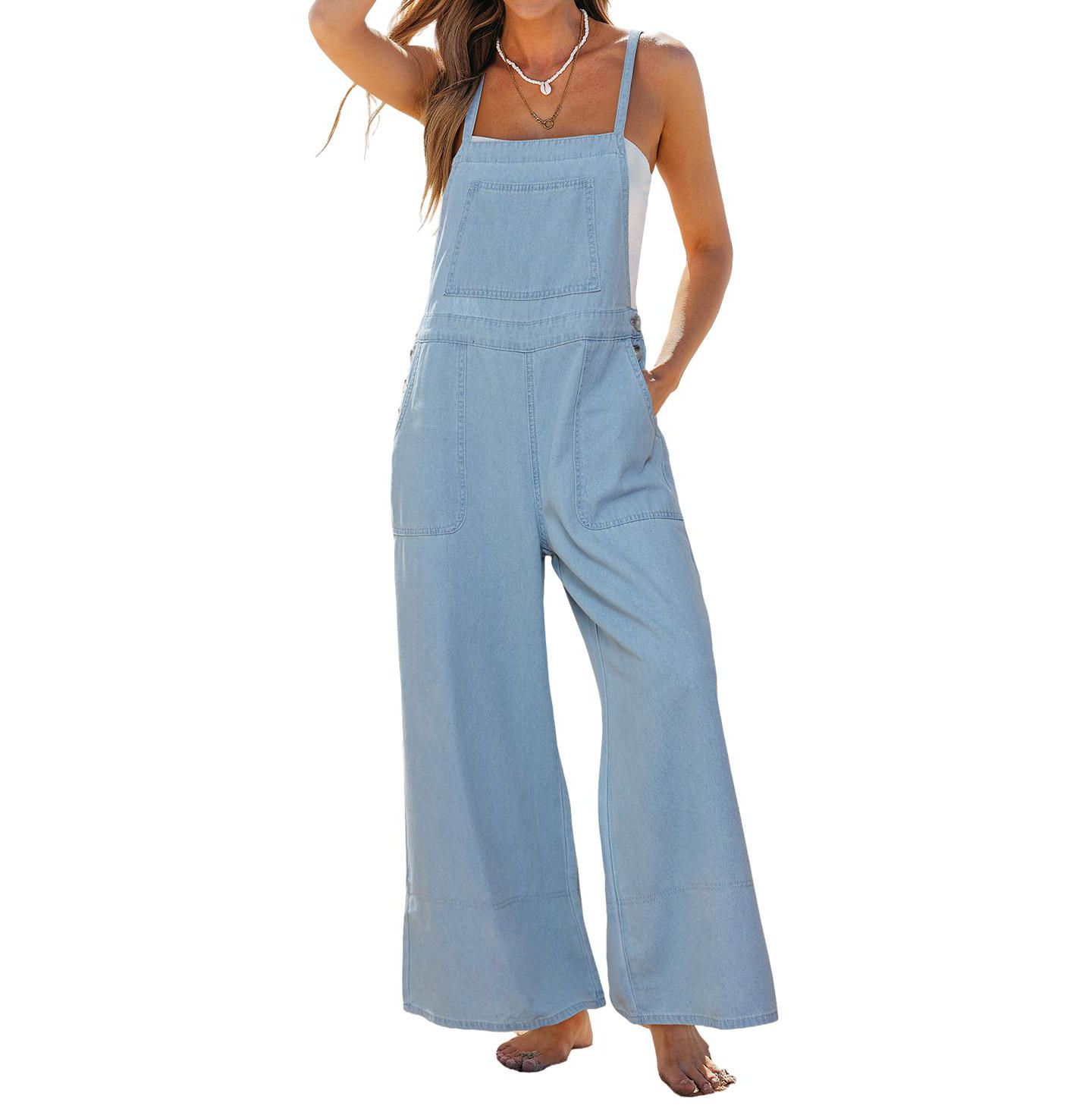 Женский комбинезон Cupshe Denim Square Neck Jumpsuit, цвет: Пастельный синий — фото 1
