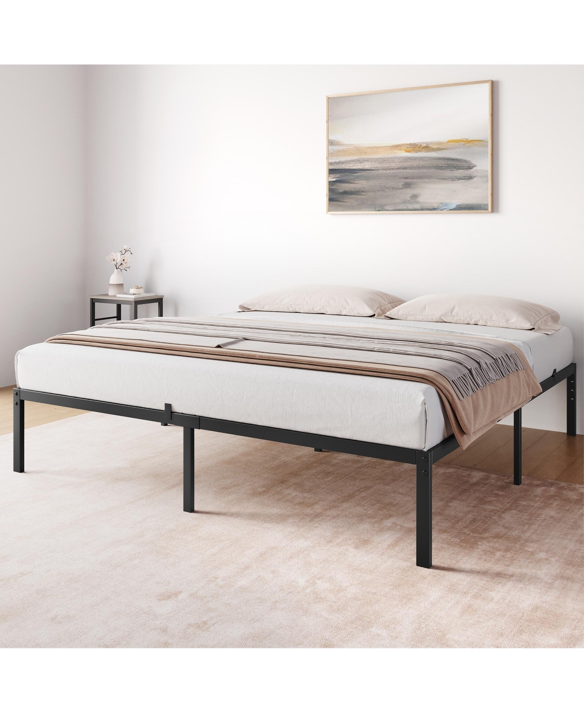 homfan 14Inch Heavy Duty Metal Platform Bed Frame - Sturdy Low Profile Mattress Foundation