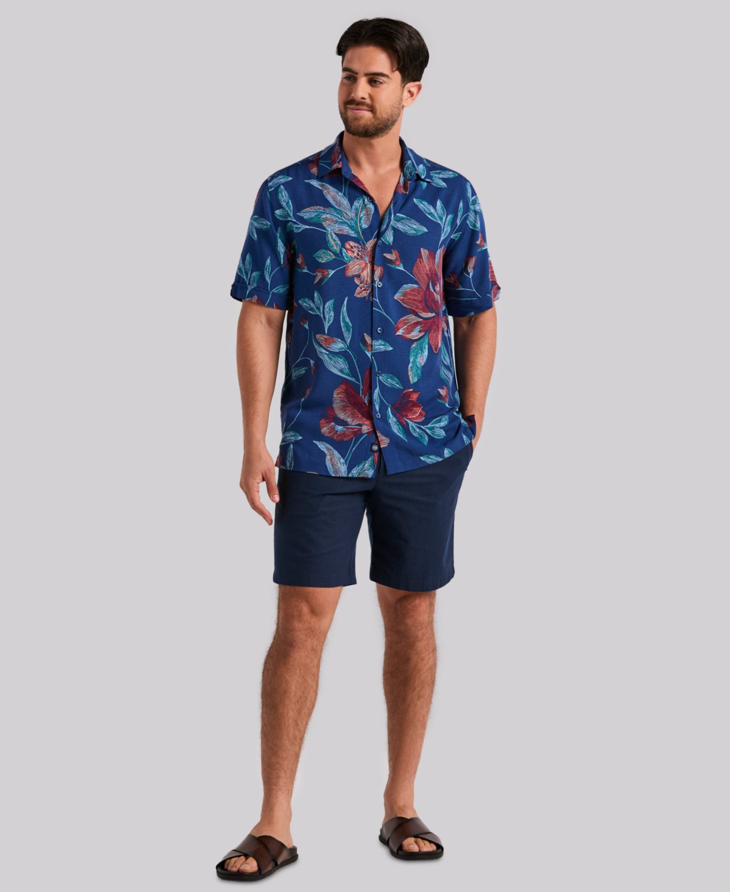 Мужская рубашка Cubavera Short-Sleeve Pointilism Floral Print, цвет: Тёмно-синий пионовый — фото 2