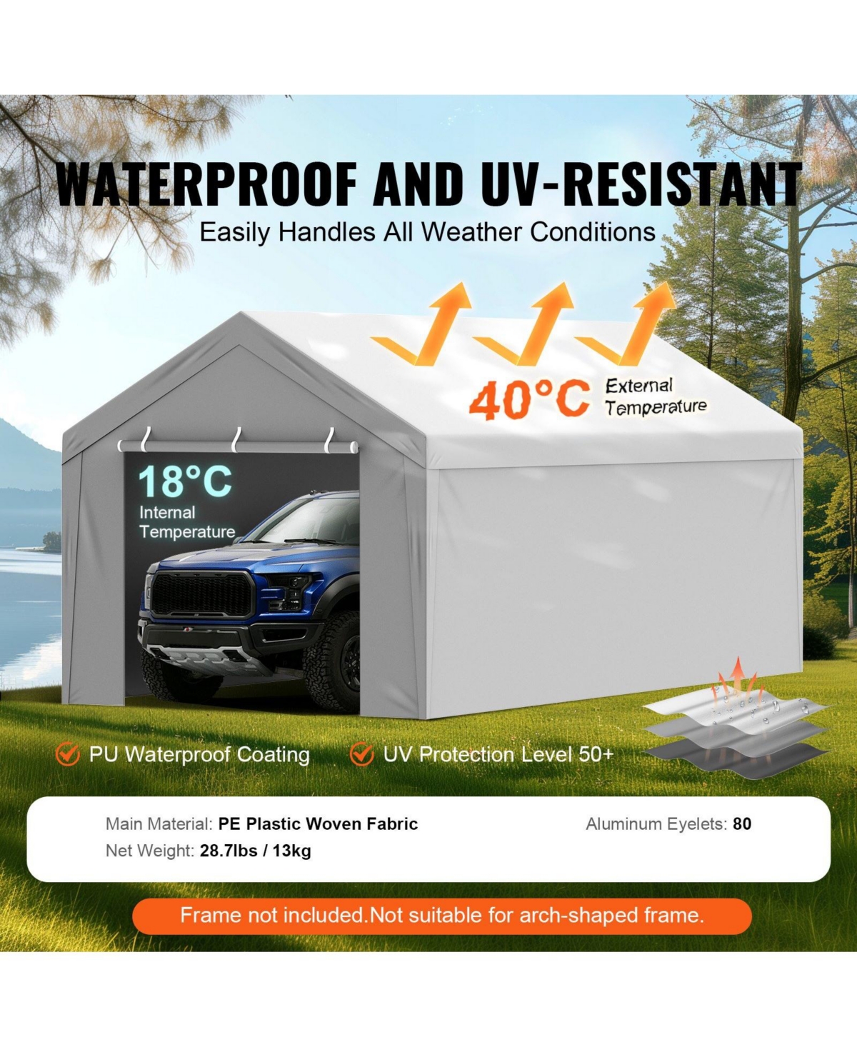 Gouun Carport Replacement Canopy Top + Side Wall 10x20 ft, Waterproof Uv-Protected Garage Tent Tarp