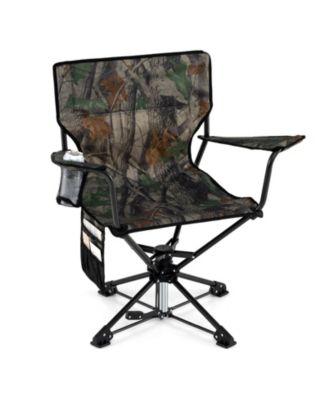 360-Degree Silent Swivel Hunting Chair, Portable Foldable Seat with Cup Holder and Storage Pockets