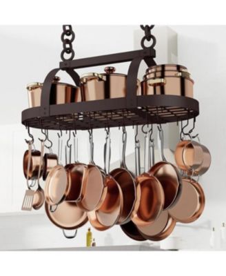 34 Inch Oiled Bronze Hanging Pot Rack, Heavy Duty Oval Pot and Pan Hanging Rack Ceiling Mount, Pot Pan Hangers for Kitchen with 20 Hooks