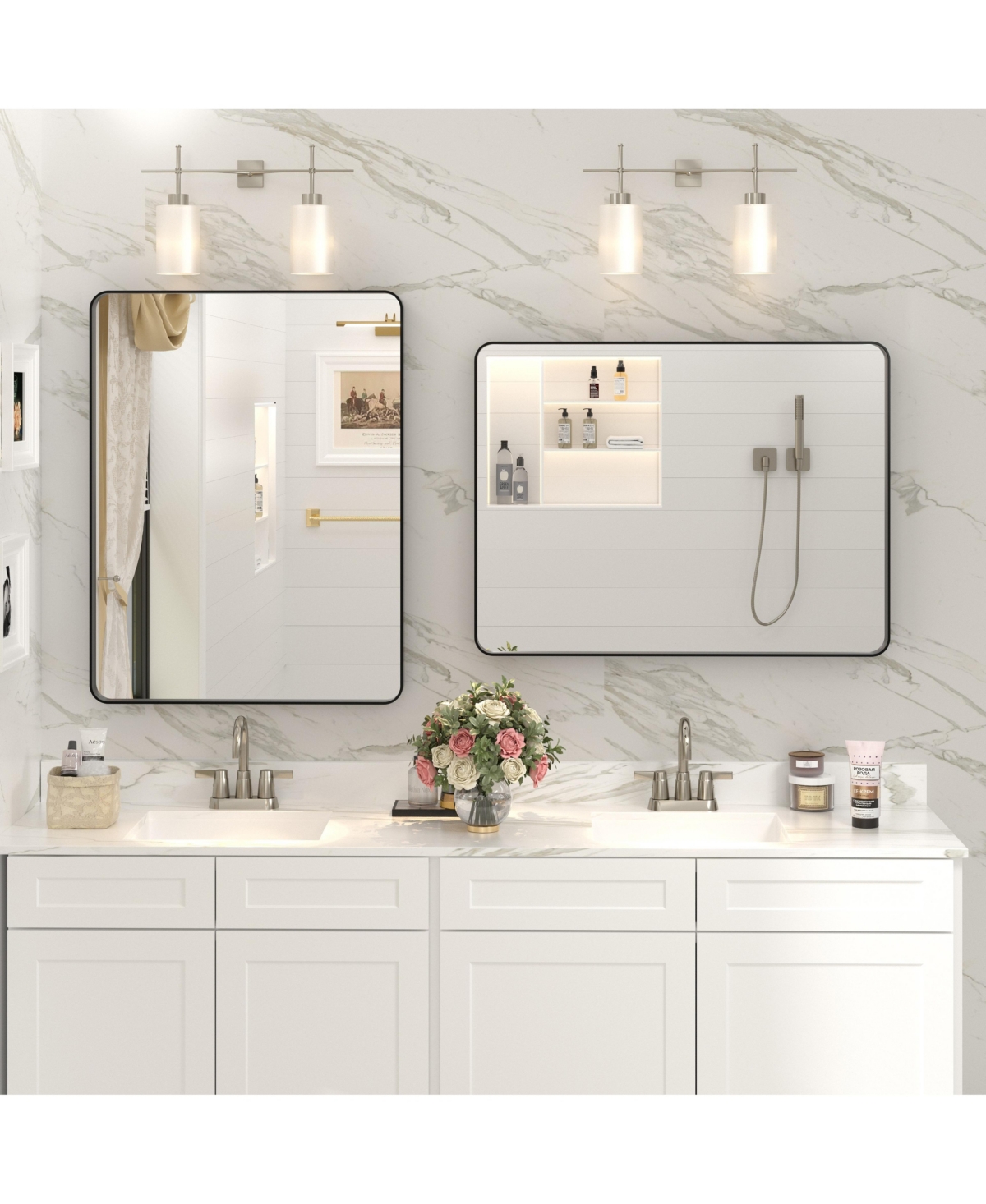 Apmir 24" x 32" High-Strength Tempered Glass and Aluminum Alloy Framed Wall Decor Bathroom Vanity Mirror