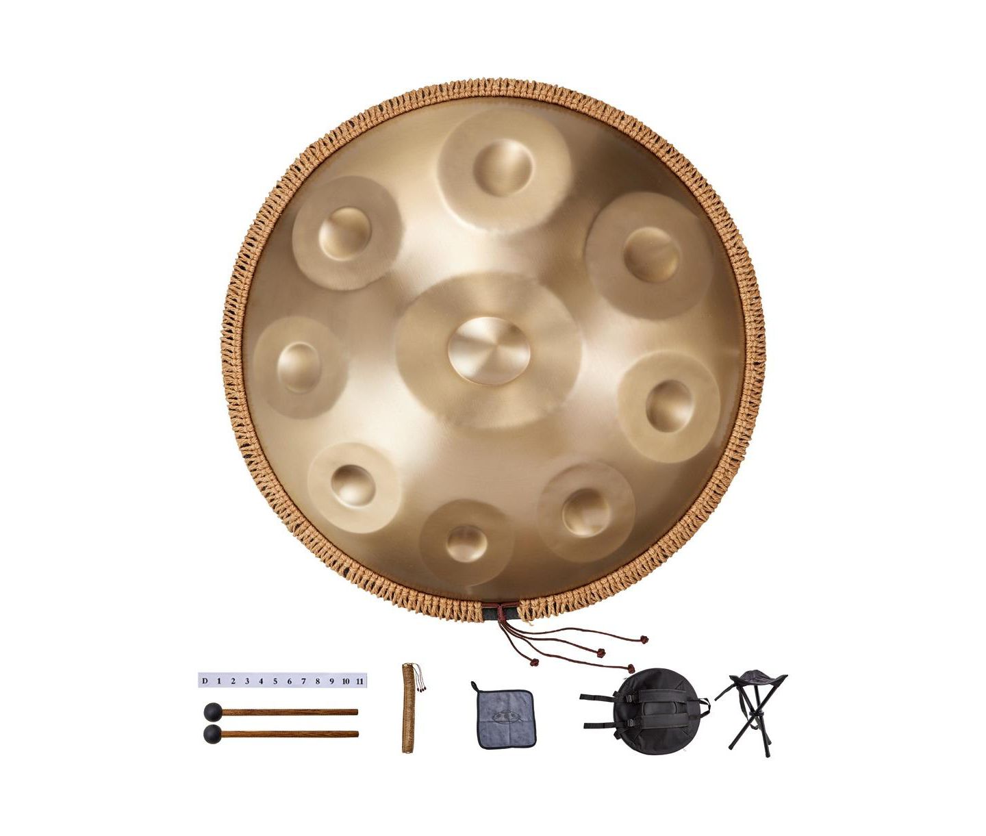 Детские игрушки SUGIFT 22 in 9 Note D Minor Handpan Steel Drum with Mallets Stand and Carry Bag, цвет: Золотой — фото 9