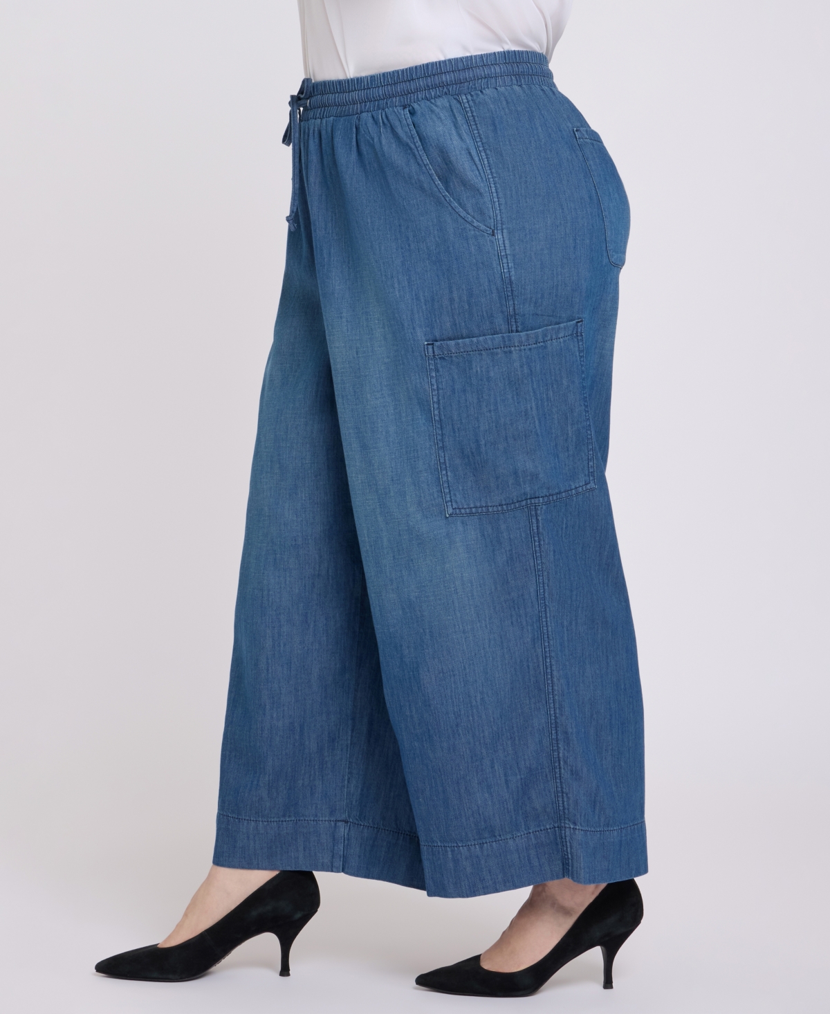 Nydj Plus Size Whitney Pull-on Cargo Crop Pants In Blue